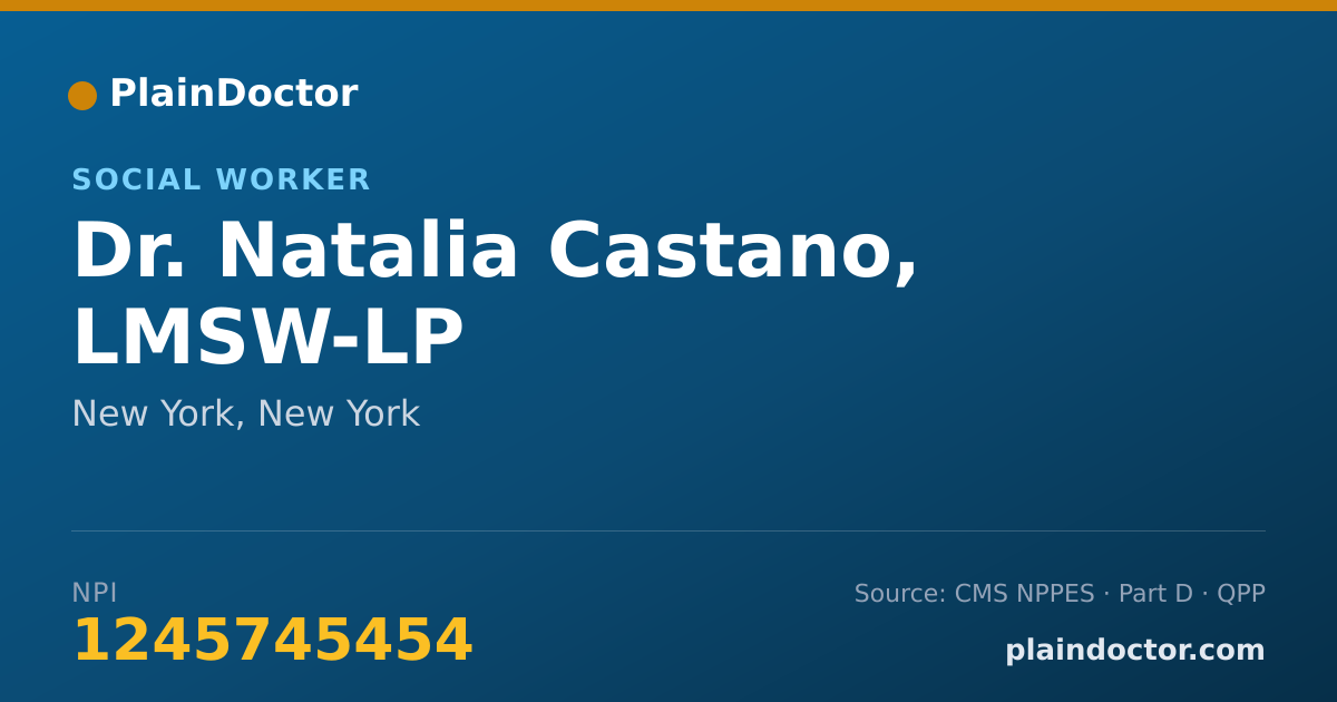Shareable card for Natalia Castano, LMSW-LP - Social Worker, New York, NY