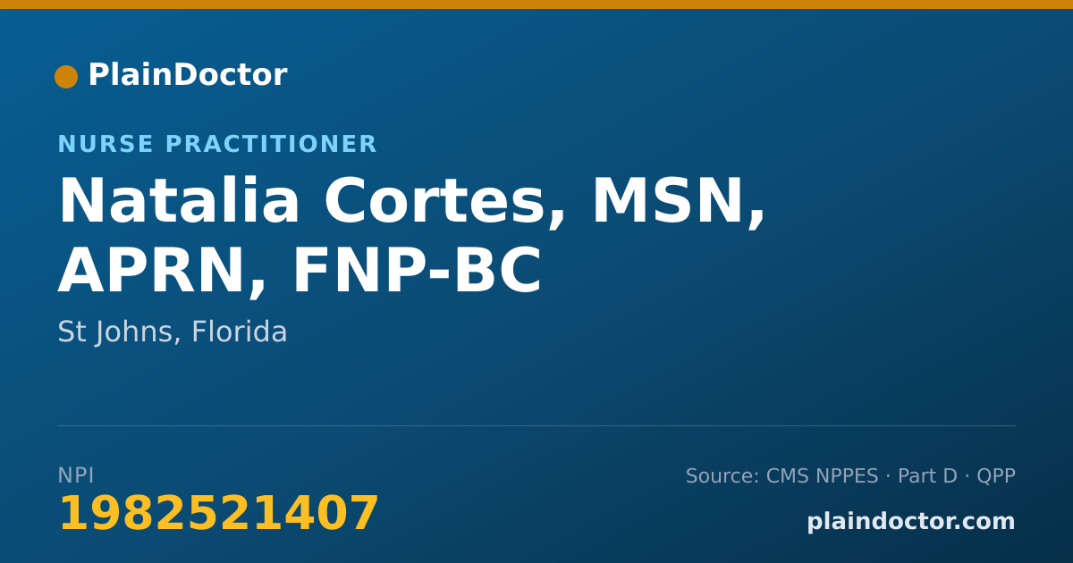 Shareable card for Natalia Cortes, MSN, APRN, FNP-BC - Nurse Practitioner, St Johns, FL