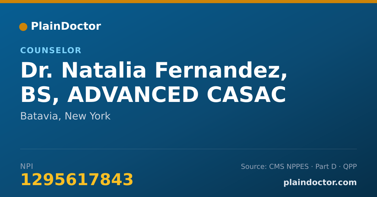 Shareable card for Natalia Fernandez, BS, ADVANCED CASAC - Counselor, Batavia, NY