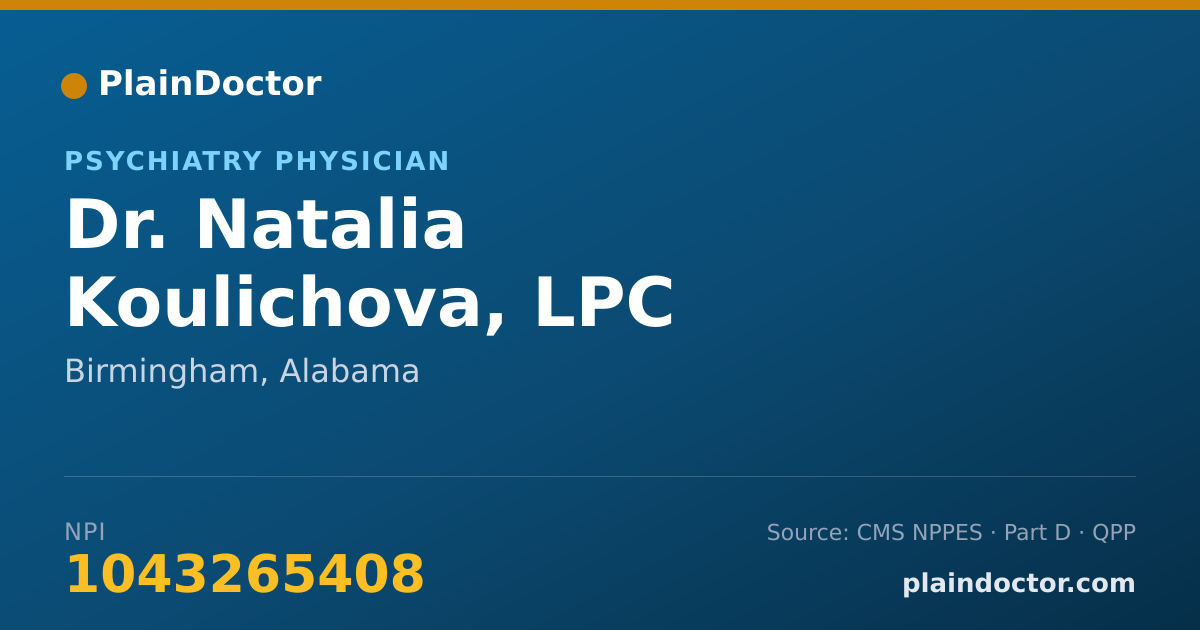 Shareable card for Natalia Koulichova, LPC - Psychiatry Physician, Birmingham, AL
