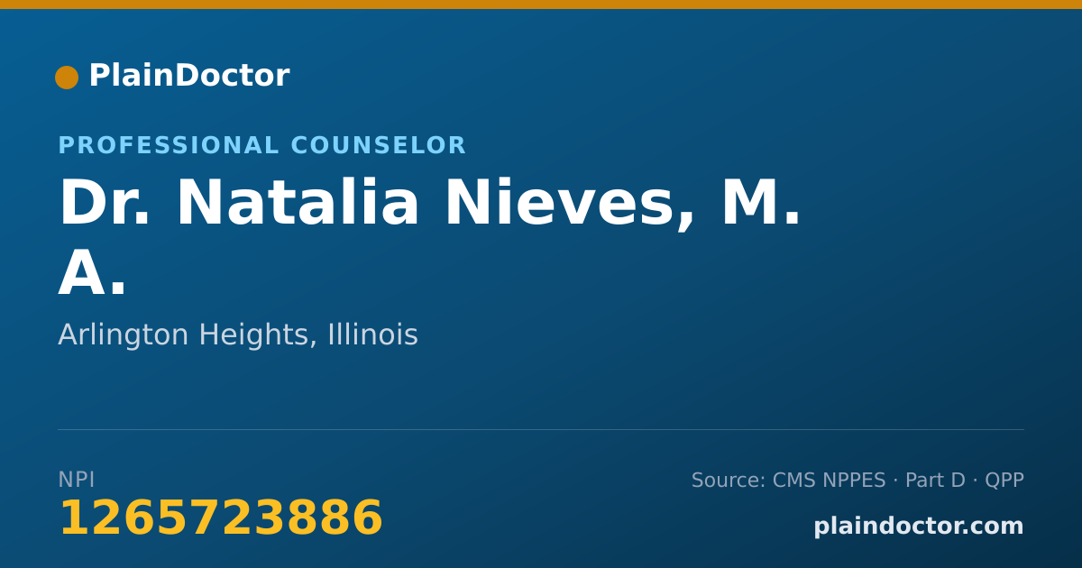 Shareable card for Natalia Nieves, M. A. - Professional Counselor, Arlington Heights, IL
