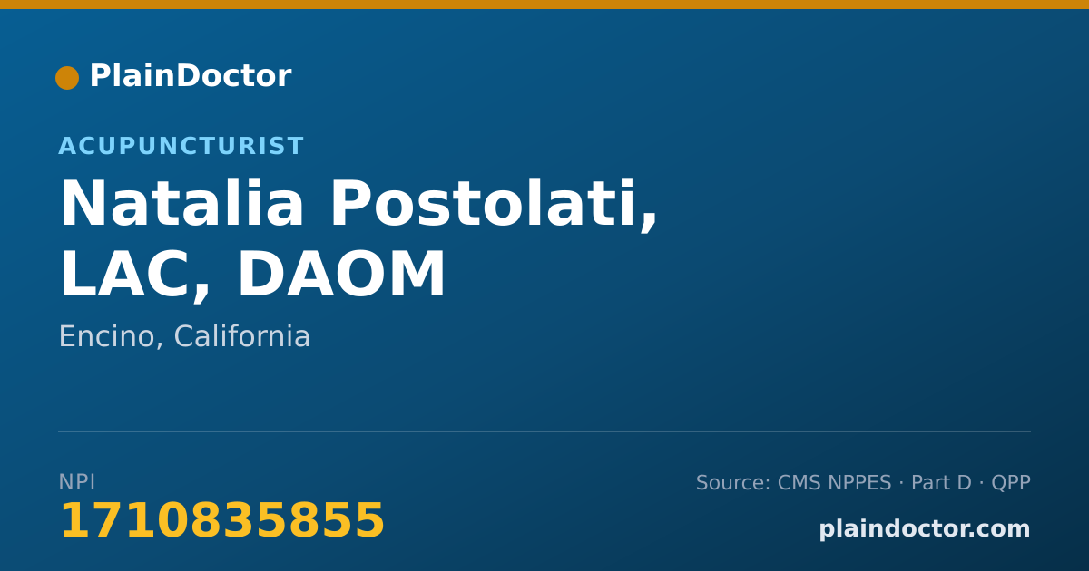 Shareable card for Natalia Postolati, LAC, DAOM - Acupuncturist, Encino, CA