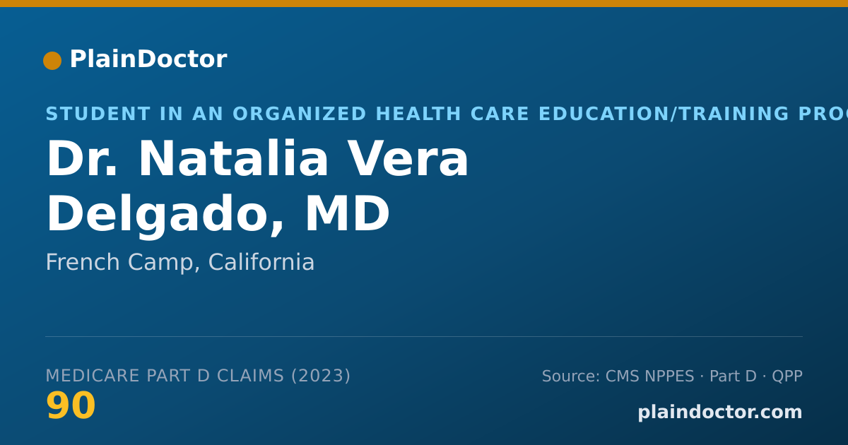 Shareable card for Natalia Vera Delgado, MD - Student in an Organized Health Care Education/Training Program, French Camp, CA
