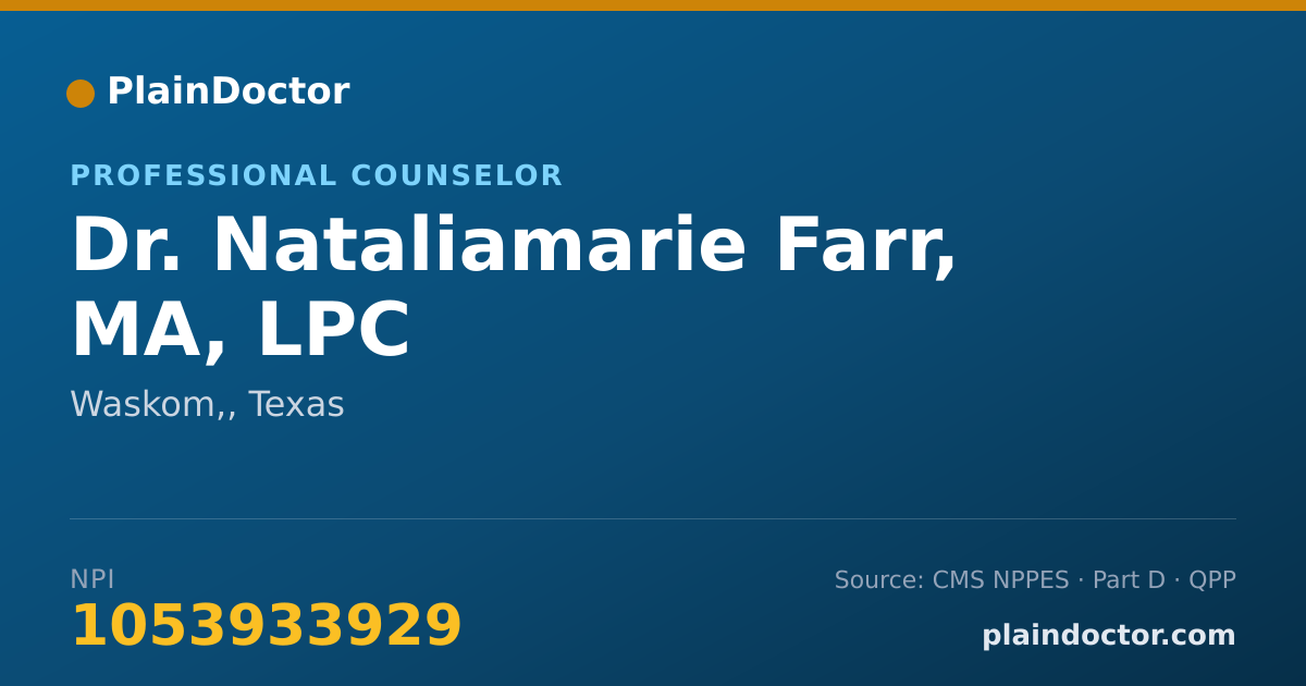 Shareable card for Nataliamarie Farr, MA, LPC - Professional Counselor, Waskom,, TX