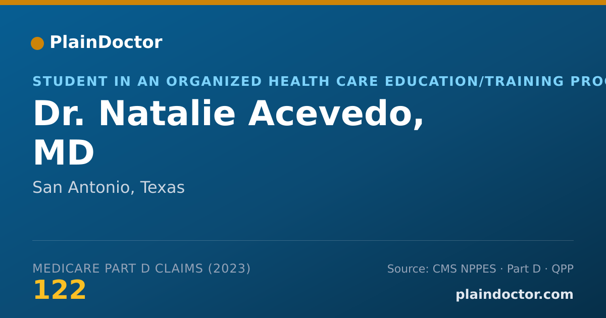 Shareable card for Natalie Acevedo, MD - Student in an Organized Health Care Education/Training Program, San Antonio, TX