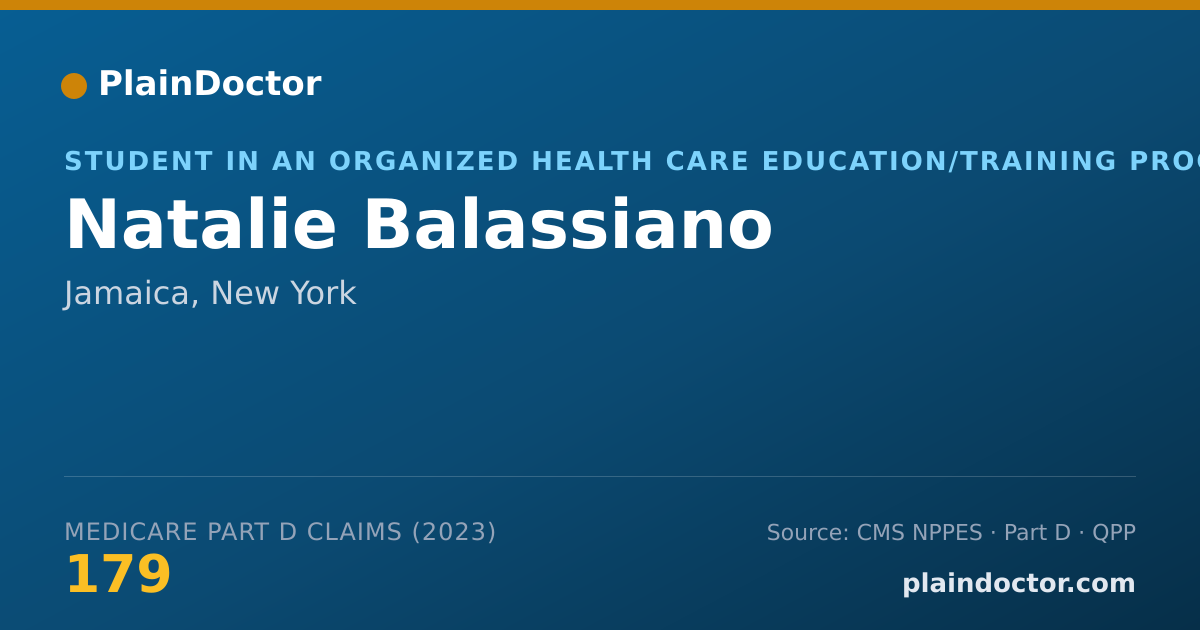 Shareable card for Natalie Balassiano - Student in an Organized Health Care Education/Training Program, Jamaica, NY
