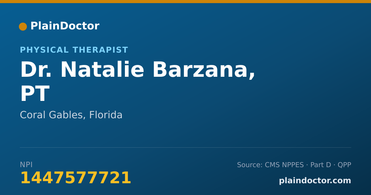 Shareable card for Natalie Barzana, PT - Physical Therapist, Coral Gables, FL
