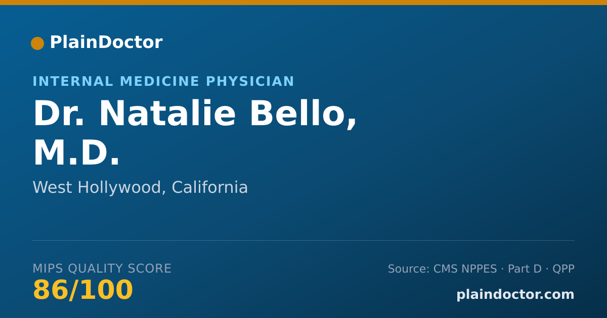 Shareable card for Natalie Bello, M.D. - Internal Medicine Physician, West Hollywood, CA