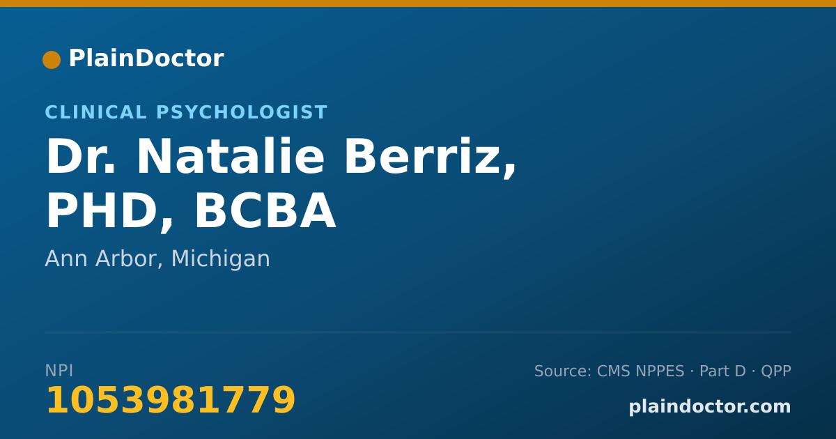 Shareable card for Natalie Berriz, PHD, BCBA - Behavior Analyst, Ann Arbor, MI