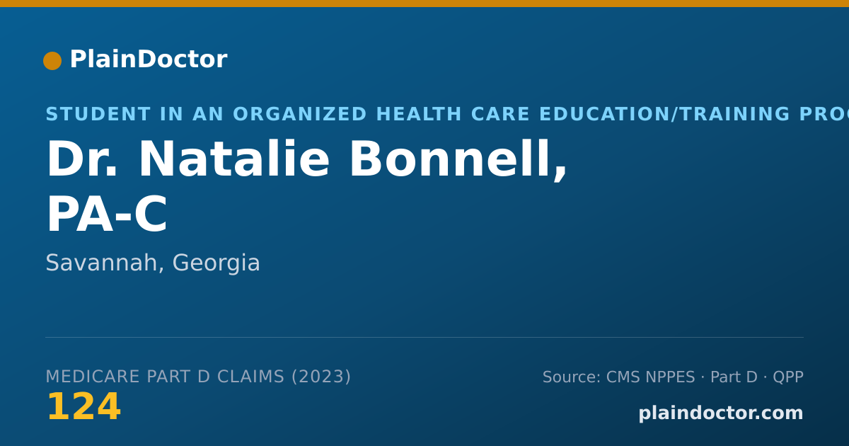 Shareable card for Natalie Bonnell, PA-C - Student in an Organized Health Care Education/Training Program, Savannah, GA