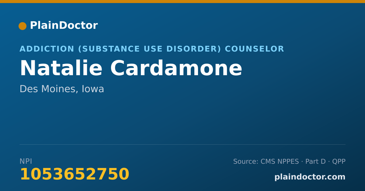 Shareable card for Natalie Cardamone - Addiction (Substance Use Disorder) Counselor, Des Moines, IA