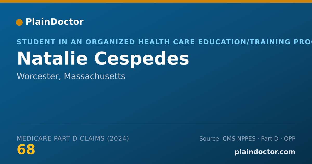 Shareable card for Natalie Cespedes - Student in an Organized Health Care Education/Training Program, Worcester, MA