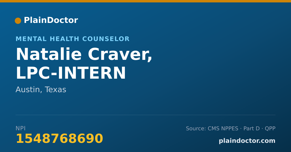 Shareable card for Natalie Craver, LPC-INTERN - Mental Health Counselor, Austin, TX