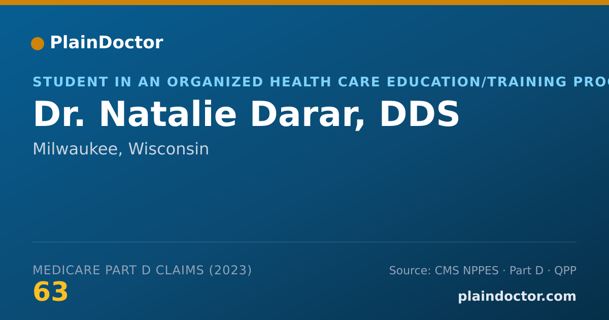 Shareable card for Natalie Darar, DDS - Student in an Organized Health Care Education/Training Program, Milwaukee, WI