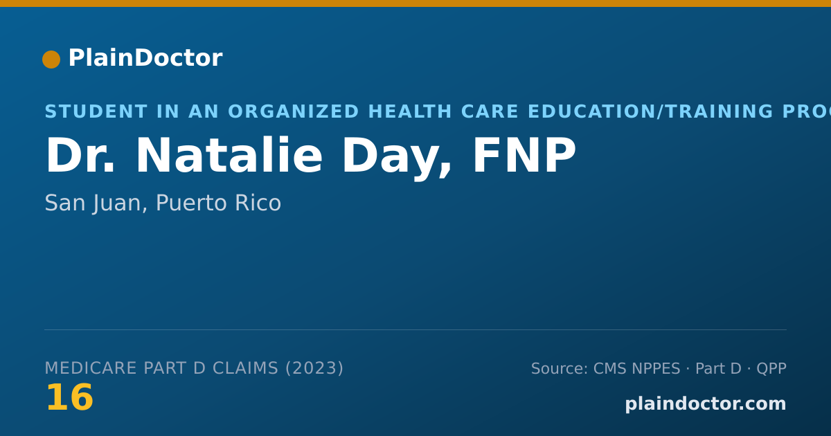 Shareable card for Natalie Day, FNP - Student in an Organized Health Care Education/Training Program, San Juan, PR