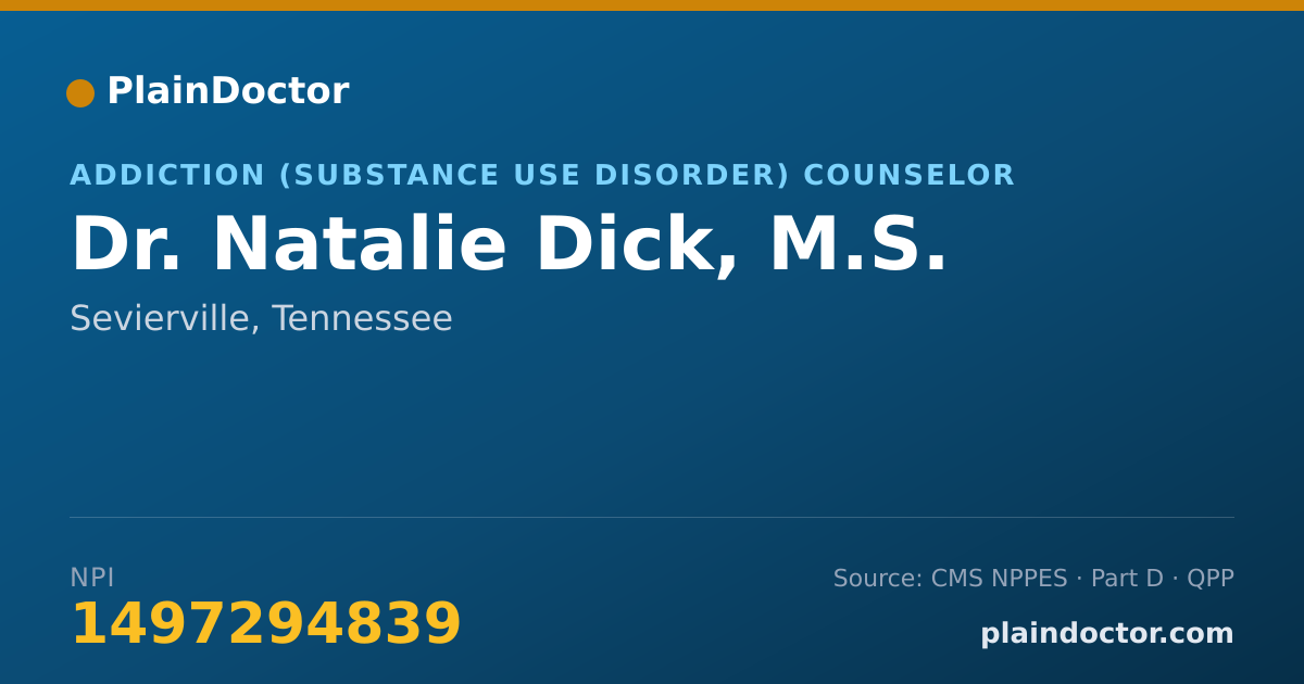 Shareable card for Natalie Dick, M.S. - Addiction (Substance Use Disorder) Counselor, Sevierville, TN