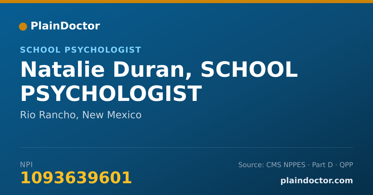 Shareable card for Natalie Duran, SCHOOL PSYCHOLOGIST - School Psychologist, Rio Rancho, NM