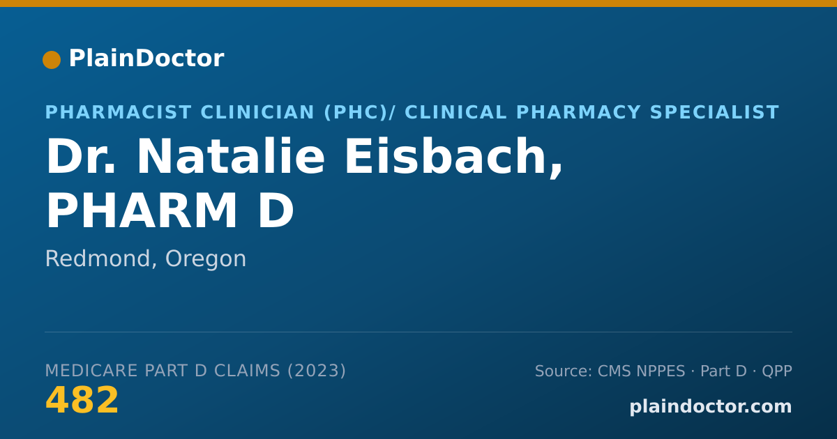 Shareable card for Natalie Eisbach, PHARM D - Pharmacist Clinician (PhC)/ Clinical Pharmacy Specialist, Redmond, OR