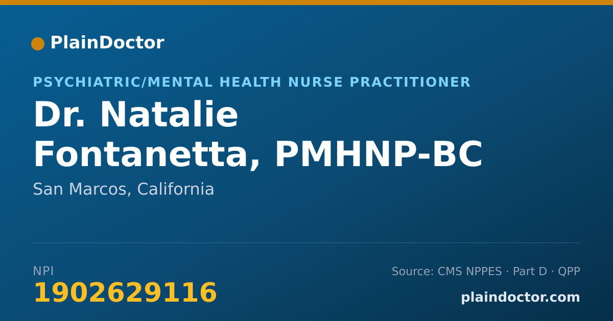 Shareable card for Natalie Fontanetta, PMHNP-BC - Psychiatric/Mental Health Nurse Practitioner, San Marcos, CA