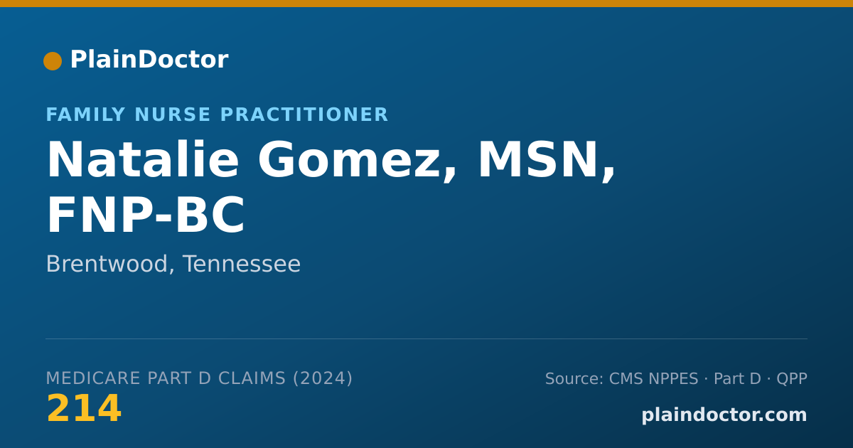 Shareable card for Natalie Gomez, MSN, FNP-BC - Family Nurse Practitioner, Brentwood, TN