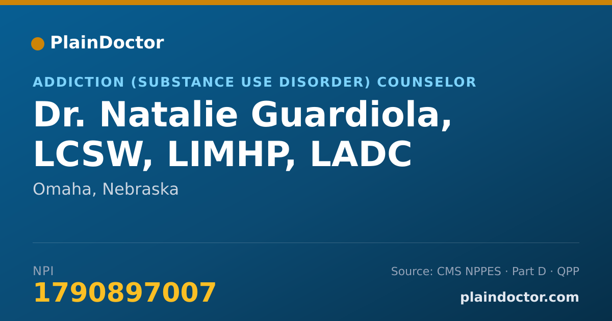 Shareable card for Natalie Guardiola, LCSW, LIMHP, LADC - Addiction (Substance Use Disorder) Counselor, Omaha, NE