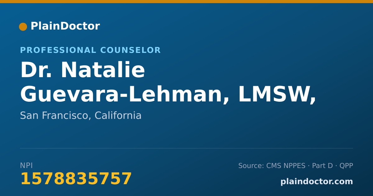 Shareable card for Natalie Guevara-Lehman, LMSW, LCSW - Professional Counselor, San Francisco, CA