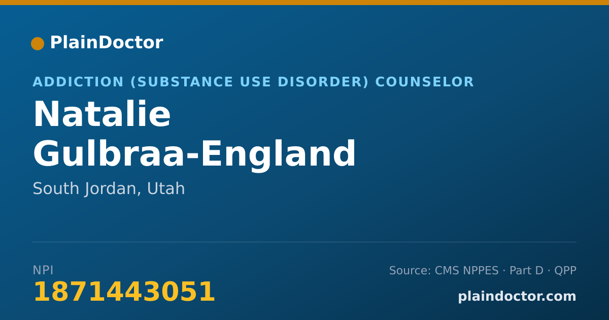 Shareable card for Natalie Gulbraa-England - Addiction (Substance Use Disorder) Counselor, South Jordan, UT