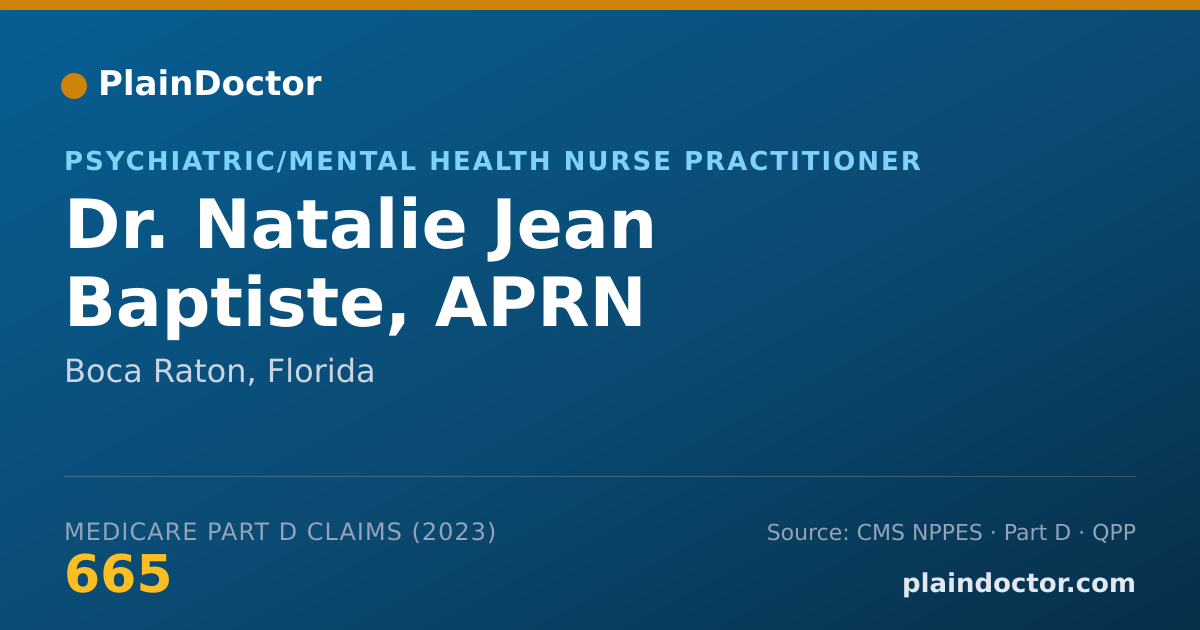 Shareable card for Natalie Jean Baptiste, APRN - Psychiatric/Mental Health Nurse Practitioner, Boca Raton, FL
