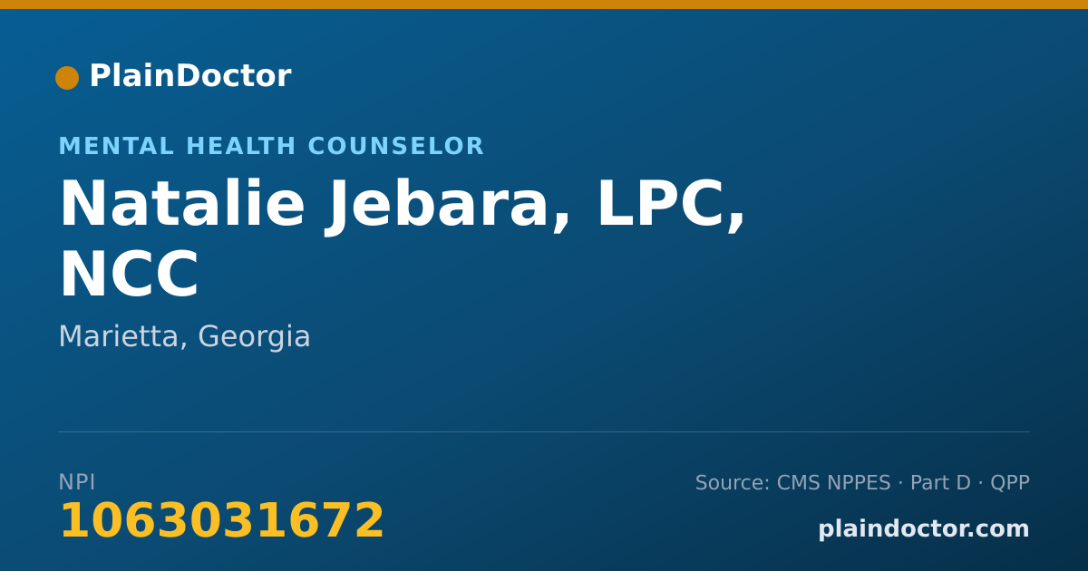 Shareable card for Natalie Jebara, LPC, NCC - Mental Health Counselor, Marietta, GA
