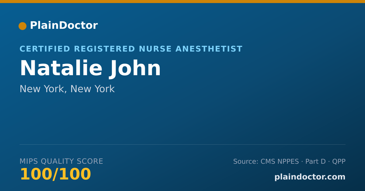 Shareable card for Natalie John - Certified Registered Nurse Anesthetist, New York, NY