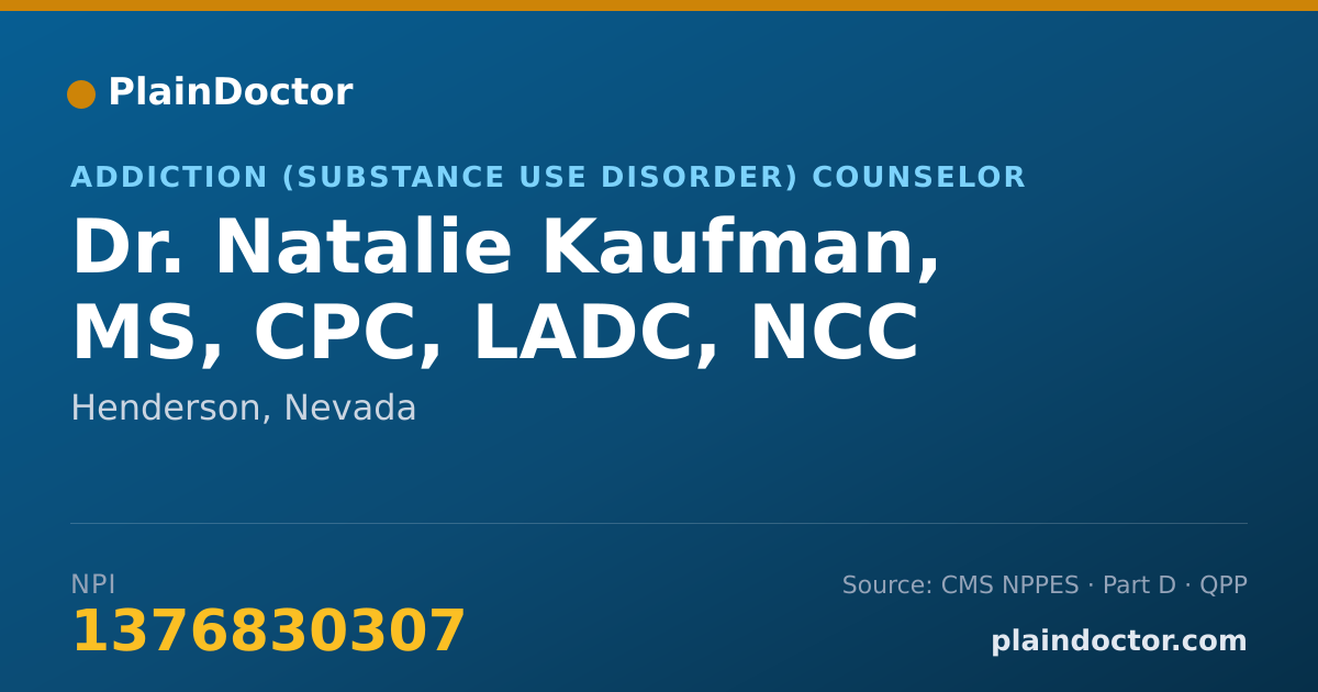 Shareable card for Natalie Kaufman, MS, CPC, LADC, NCC - Addiction (Substance Use Disorder) Counselor, Henderson, NV