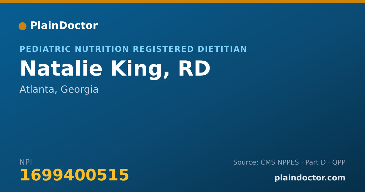 Shareable card for Natalie King, RD - Pediatric Nutrition Registered Dietitian, Atlanta, GA