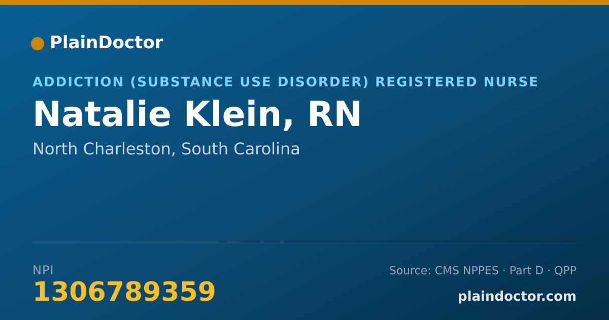 Shareable card for Natalie Klein, RN - Addiction (Substance Use Disorder) Registered Nurse, North Charleston, SC