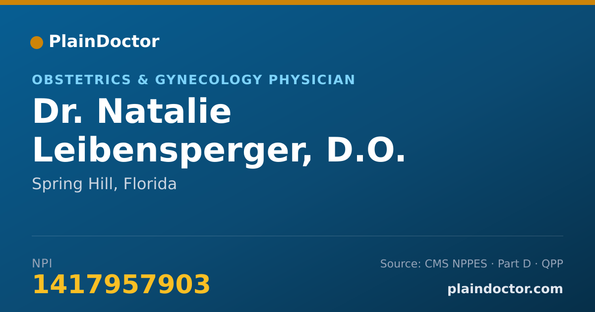 Shareable card for Natalie Leibensperger, D.O. - Obstetrics & Gynecology Physician, Spring Hill, FL
