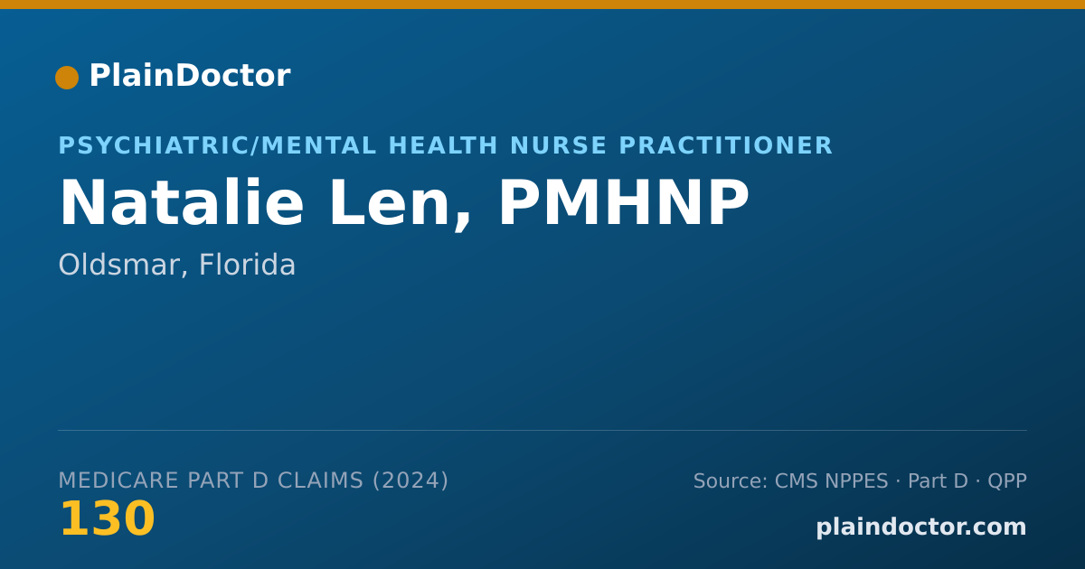 Shareable card for Natalie Len, PMHNP - Psychiatric/Mental Health Nurse Practitioner, Oldsmar, FL