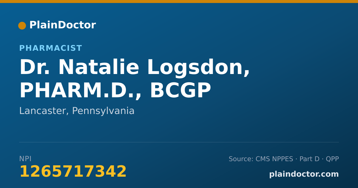 Shareable card for Natalie Logsdon, PHARM.D., BCGP - Pharmacist, Lancaster, PA