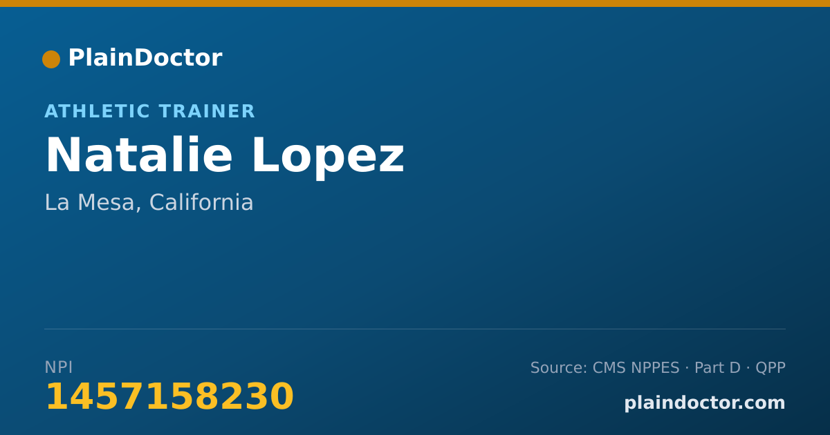 Shareable card for Natalie Lopez - Athletic Trainer, La Mesa, CA