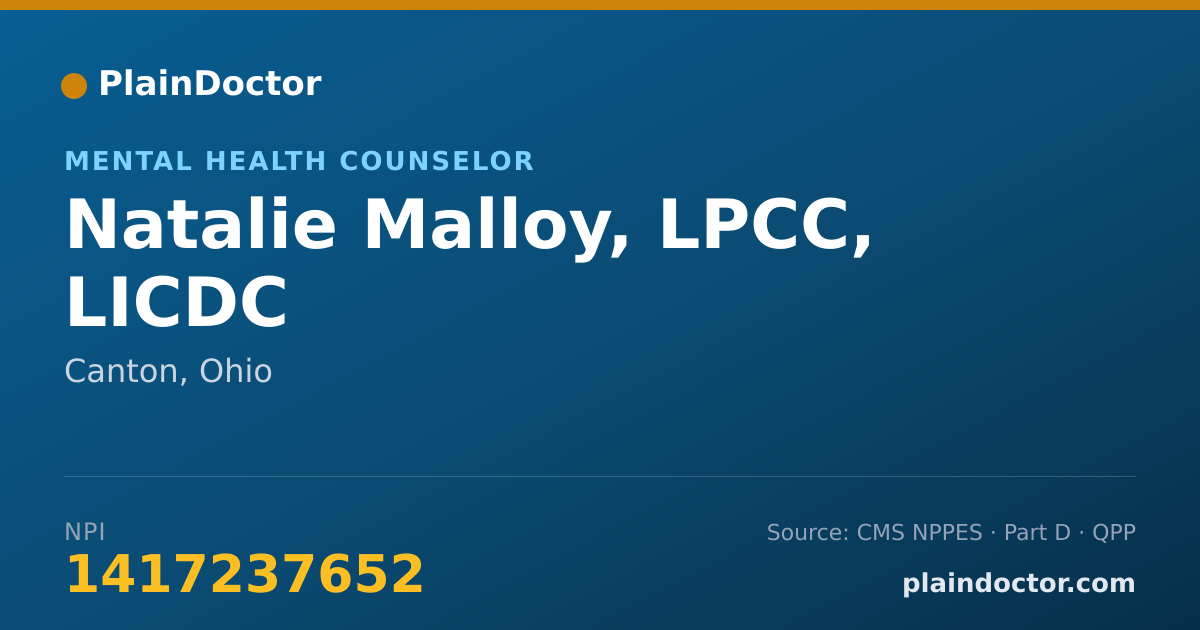 Shareable card for Natalie Malloy, LPCC, LICDC - Mental Health Counselor, Canton, OH