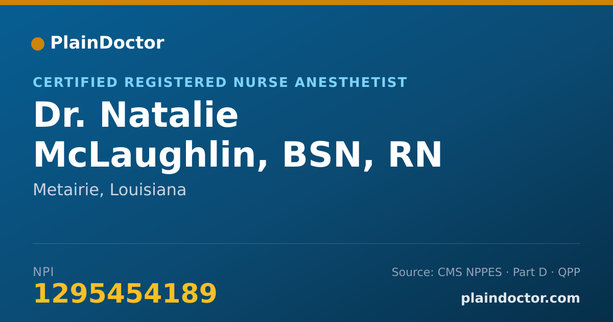 Shareable card for Natalie McLaughlin, BSN, RN - Certified Registered Nurse Anesthetist, Metairie, LA
