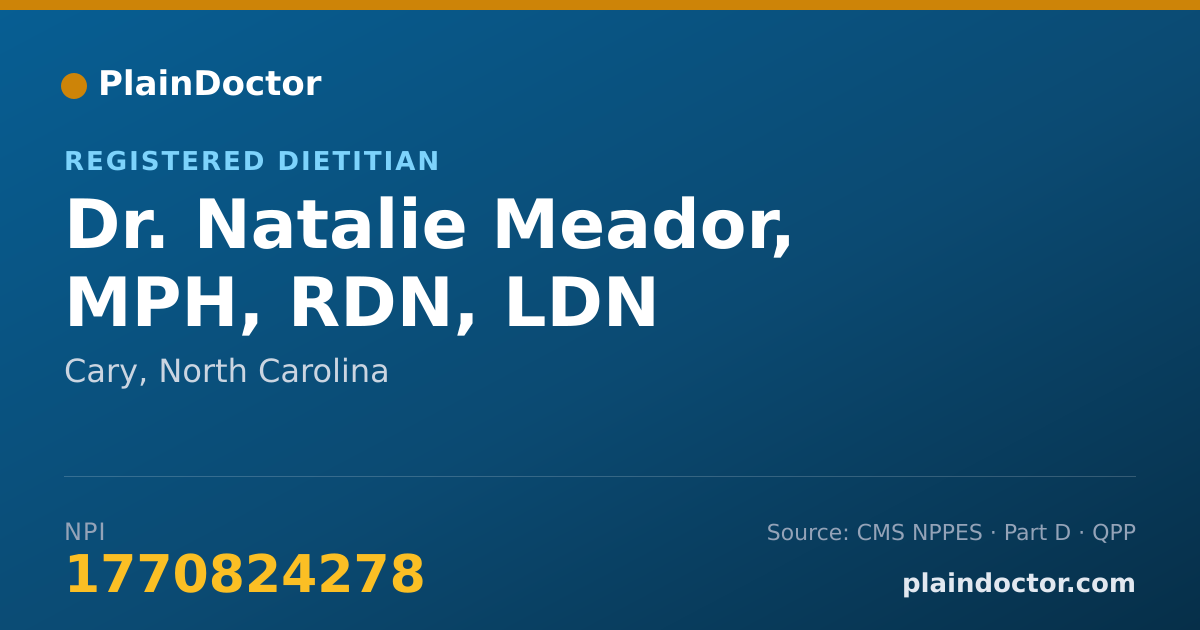 Shareable card for Natalie Meador, MPH, RDN, LDN - Registered Dietitian, Cary, NC