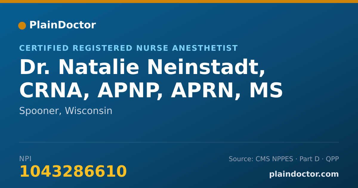 Shareable card for Natalie Neinstadt, CRNA, APNP, APRN, MS - Certified Registered Nurse Anesthetist, Spooner, WI