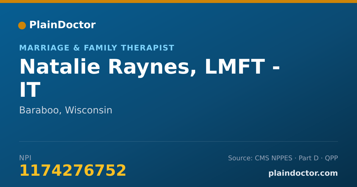 Shareable card for Natalie Raynes, LMFT - IT - Marriage & Family Therapist, Baraboo, WI
