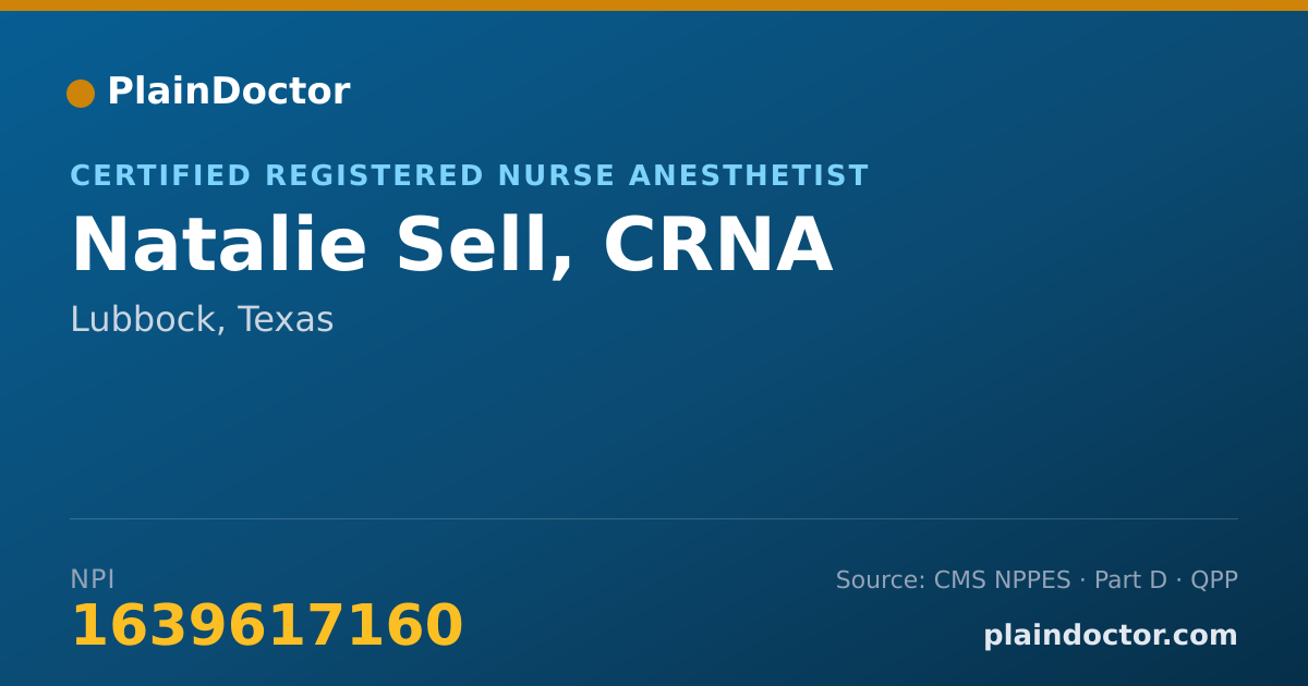 Shareable card for Natalie Sell, CRNA - Certified Registered Nurse Anesthetist, Lubbock, TX