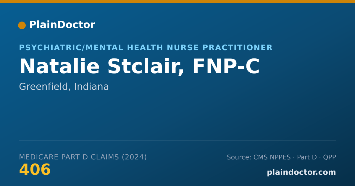 Shareable card for Natalie Stclair, FNP-C - Psychiatric/Mental Health Nurse Practitioner, Greenfield, IN