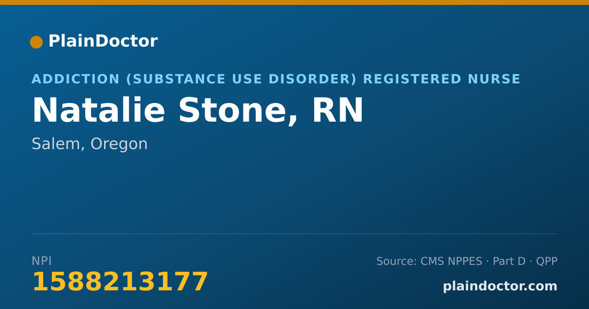 Shareable card for Natalie Stone, RN - Addiction (Substance Use Disorder) Registered Nurse, Salem, OR