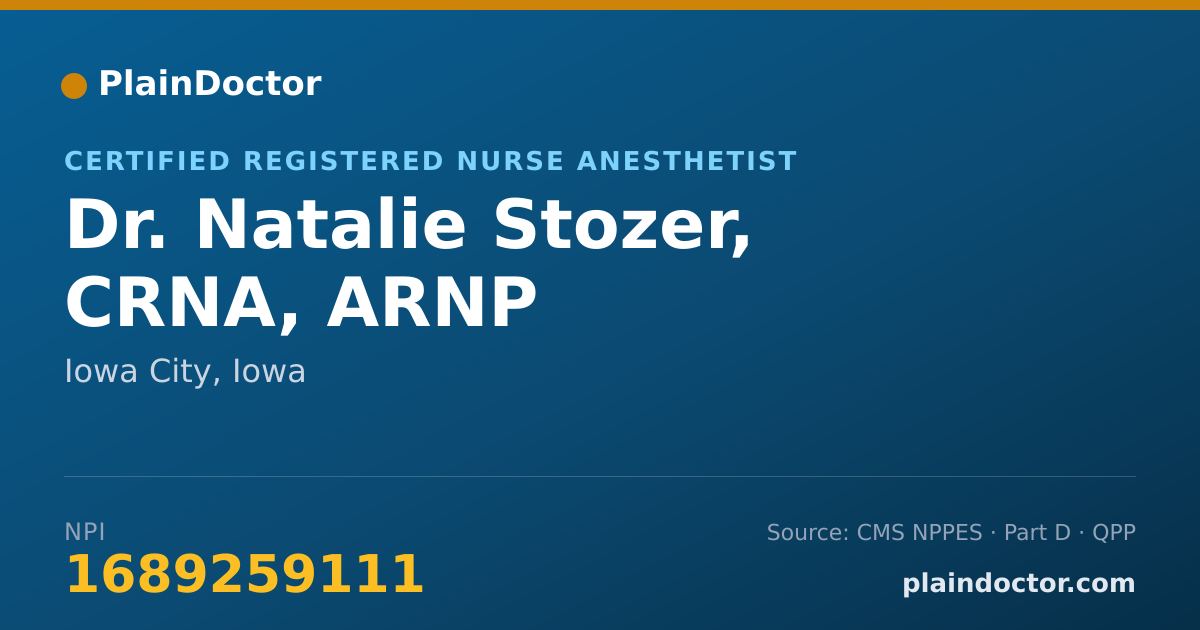 Shareable card for Natalie Stozer, CRNA, ARNP - Certified Registered Nurse Anesthetist, Iowa City, IA