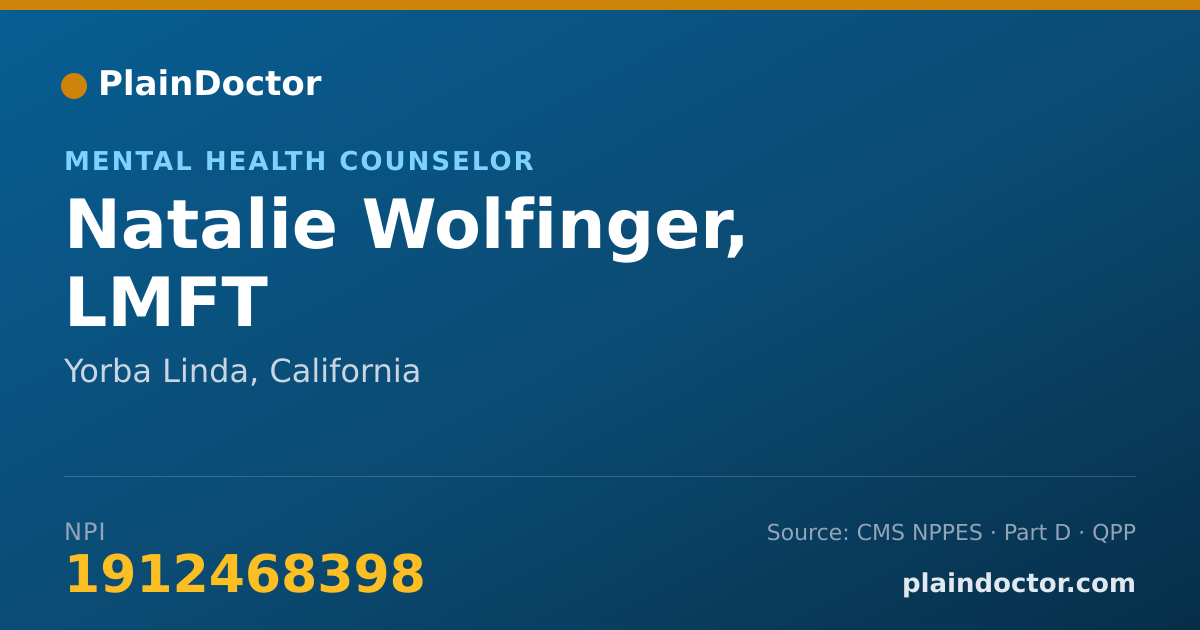 Shareable card for Natalie Wolfinger, LMFT - Mental Health Counselor, Yorba Linda, CA