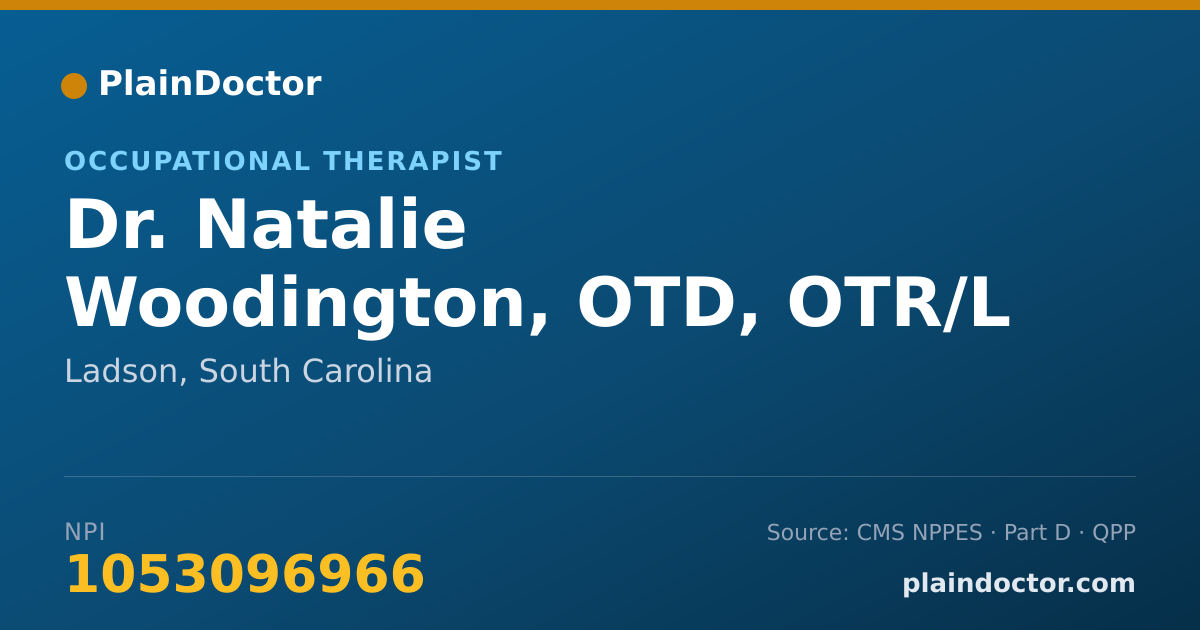 Shareable card for Natalie Woodington, OTD, OTR/L - Occupational Therapist, Ladson, SC