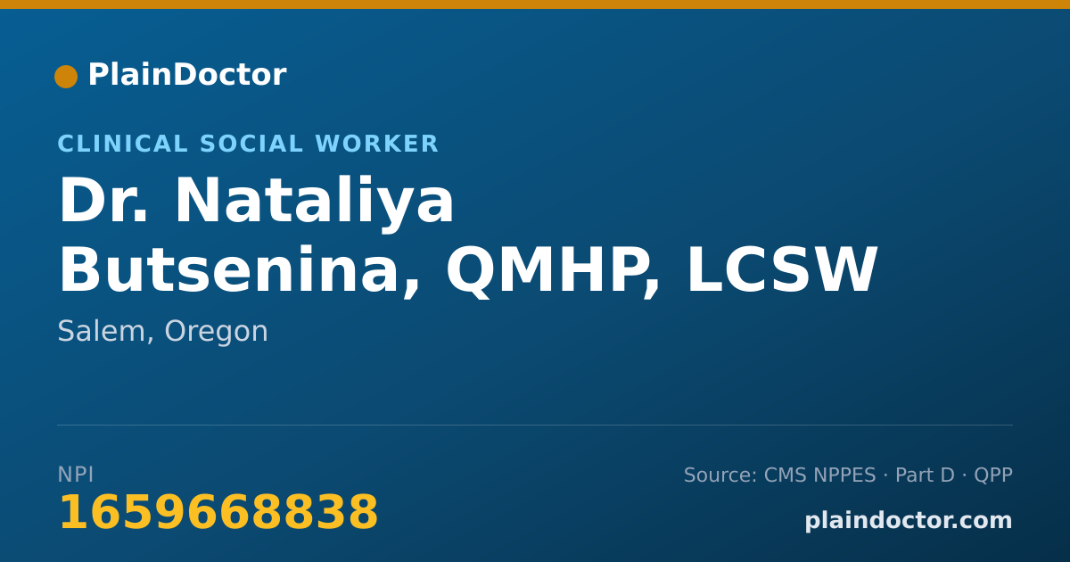 Shareable card for Nataliya Butsenina, QMHP,  LCSW - Clinical Social Worker, Salem, OR