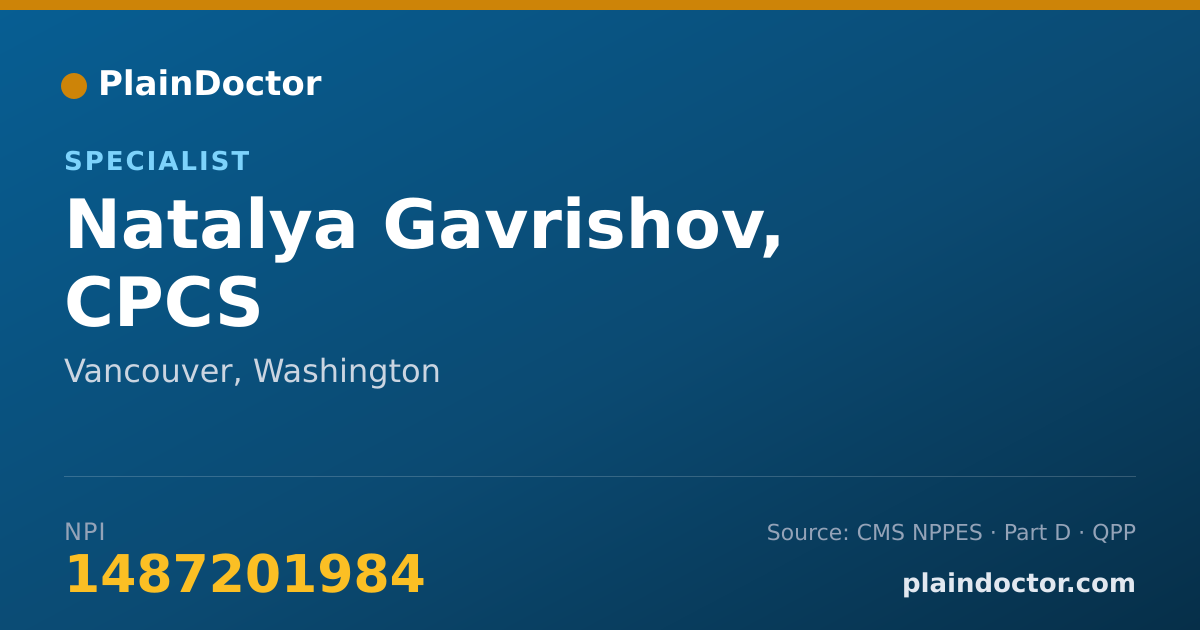 Shareable card for Natalya Gavrishov, CPCS - Specialist, Vancouver, WA